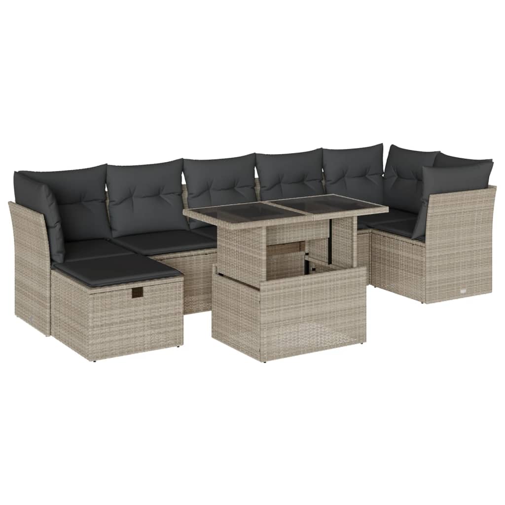 Set mobilier de grădină cu perne, 8 piese gri deschis poliratan GartenMobel Dekor