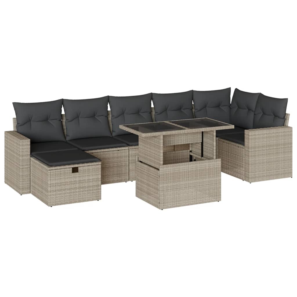 Set mobilier de grădină cu perne, 8 piese gri deschis poliratan GartenMobel Dekor