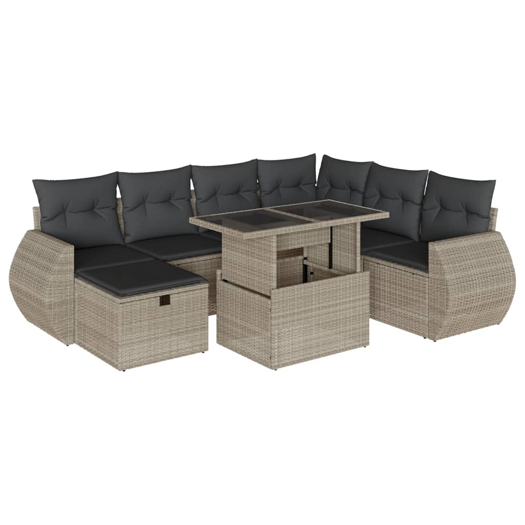 Set mobilier de grădină cu perne, 8 piese gri deschis poliratan GartenMobel Dekor