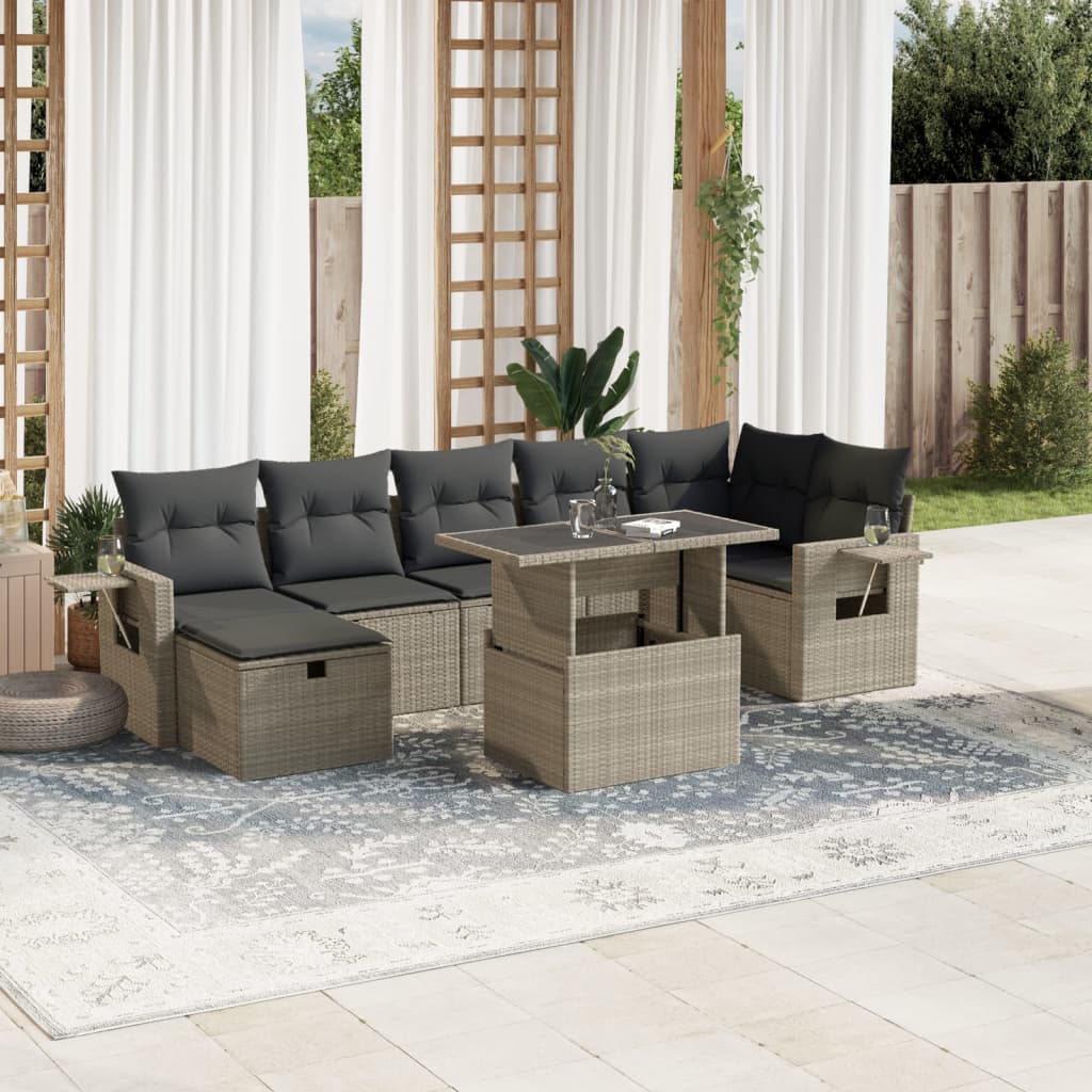 Set mobilier de grădină cu perne, 8 piese gri deschis poliratan GartenMobel Dekor