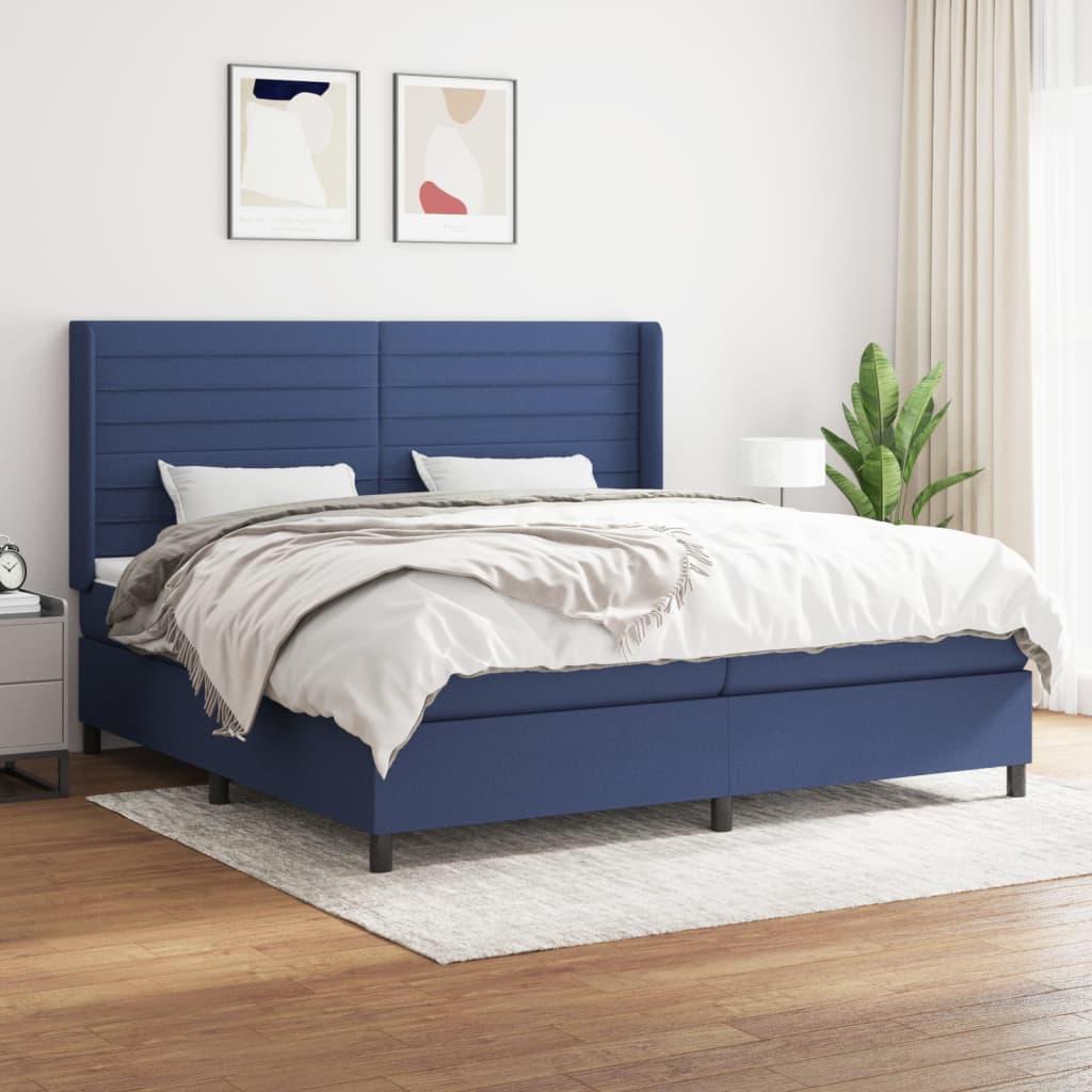 Pat box spring cu saltea, albastru, 200x200 cm, textil GartenMobel Dekor