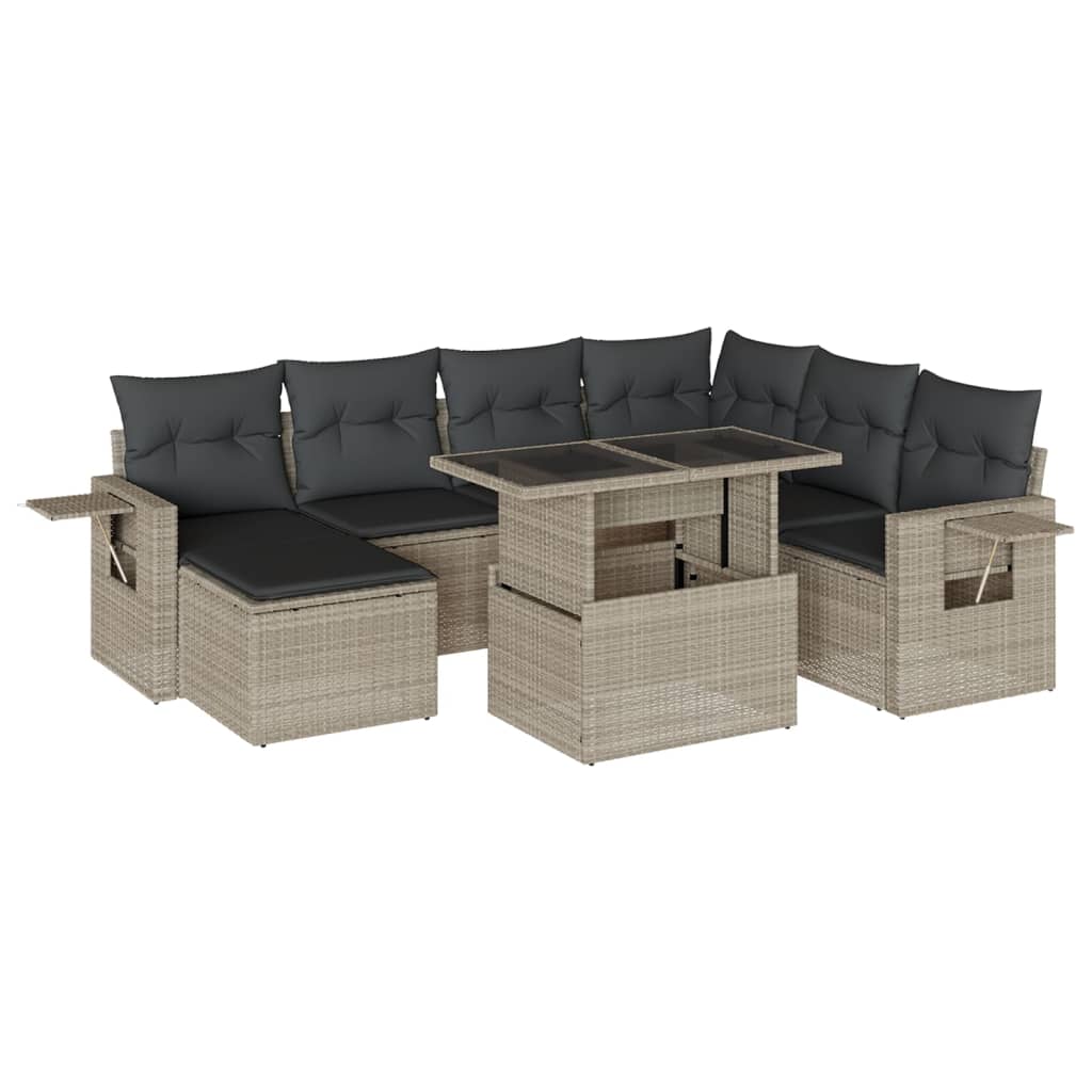 Set mobilier de grădină cu perne, 8 piese gri deschis poliratan GartenMobel Dekor