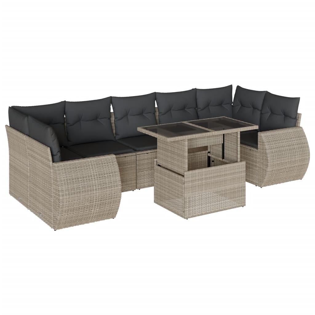 Set mobilier de grădină cu perne, 8 piese gri deschis poliratan GartenMobel Dekor