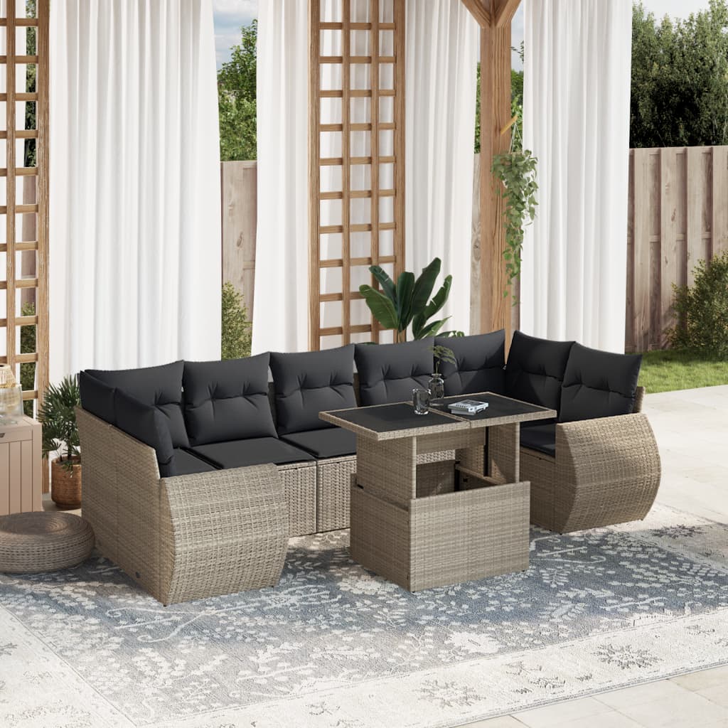 Set mobilier de grădină cu perne, 8 piese gri deschis poliratan GartenMobel Dekor