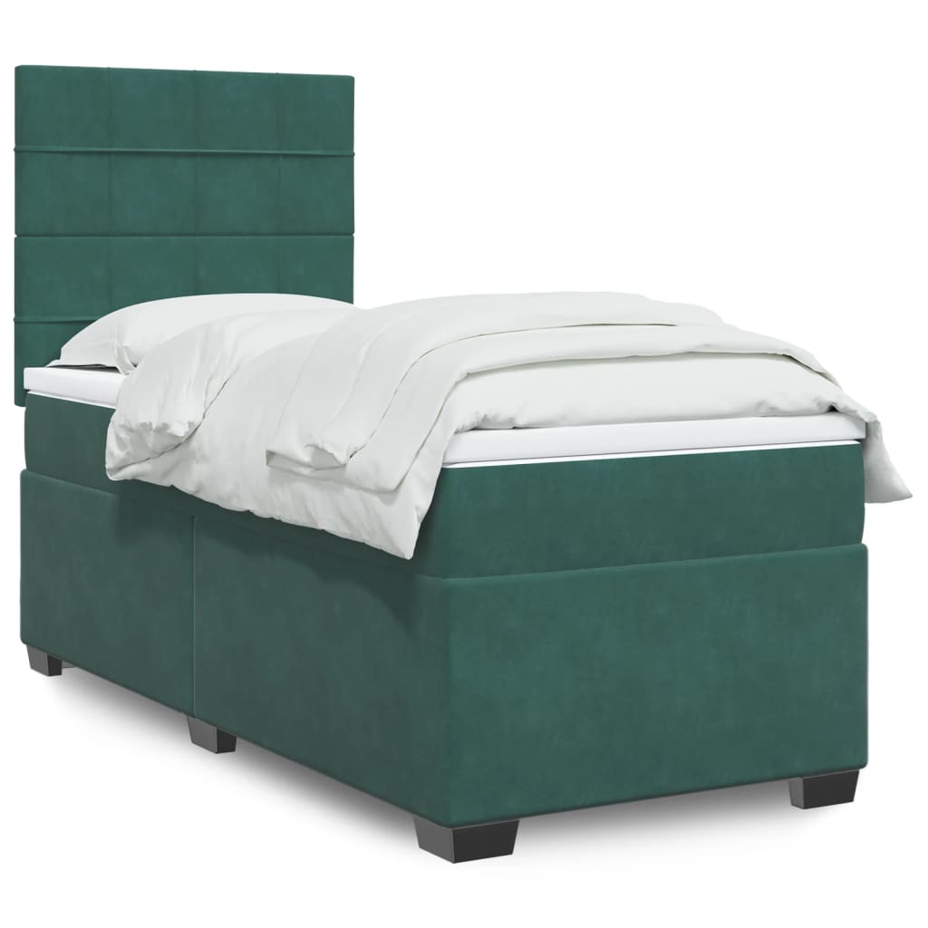 Pat box spring cu saltea, verde închis, 90x200 cm, catifea GartenMobel Dekor