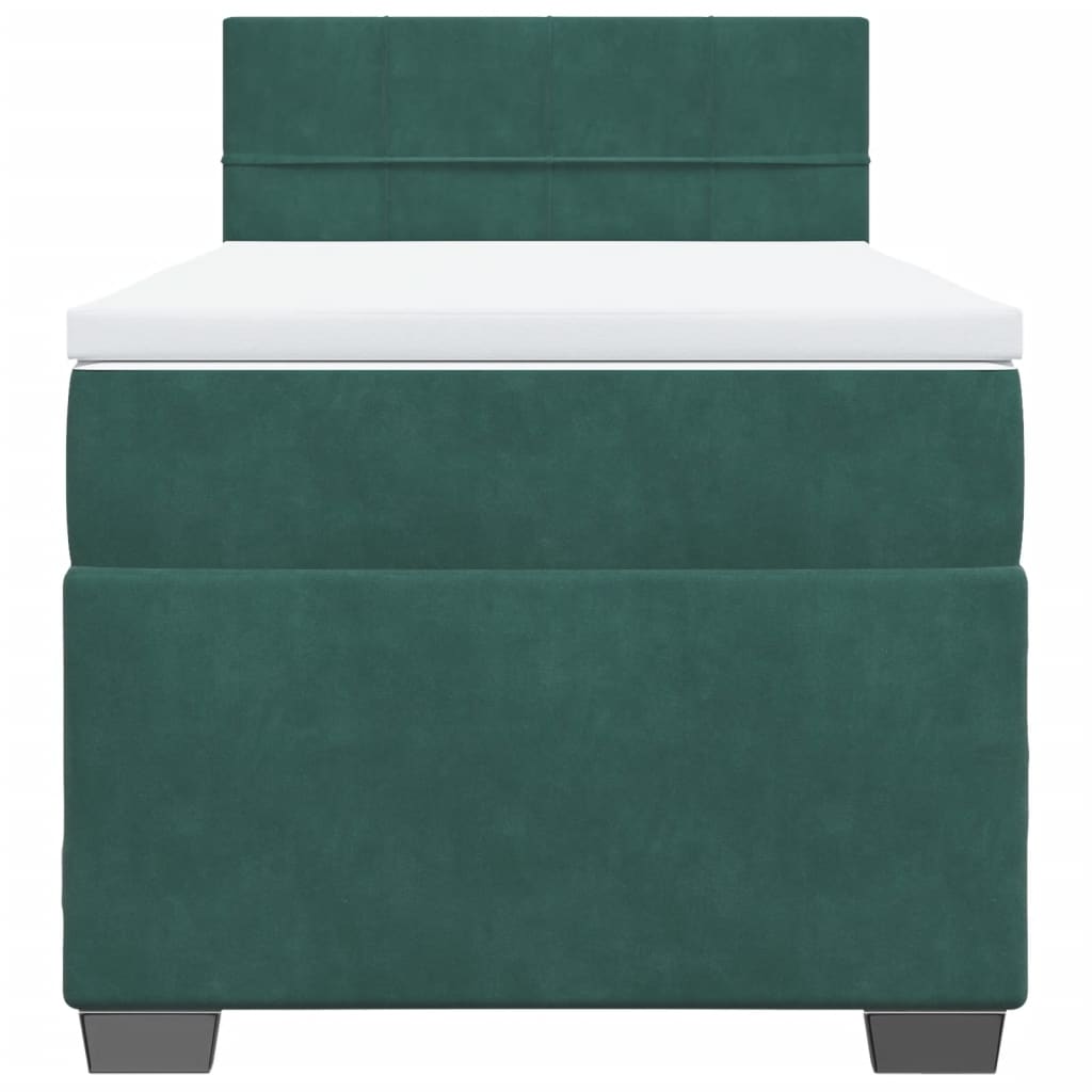 Pat box spring cu saltea, verde închis, 90x200 cm, catifea GartenMobel Dekor