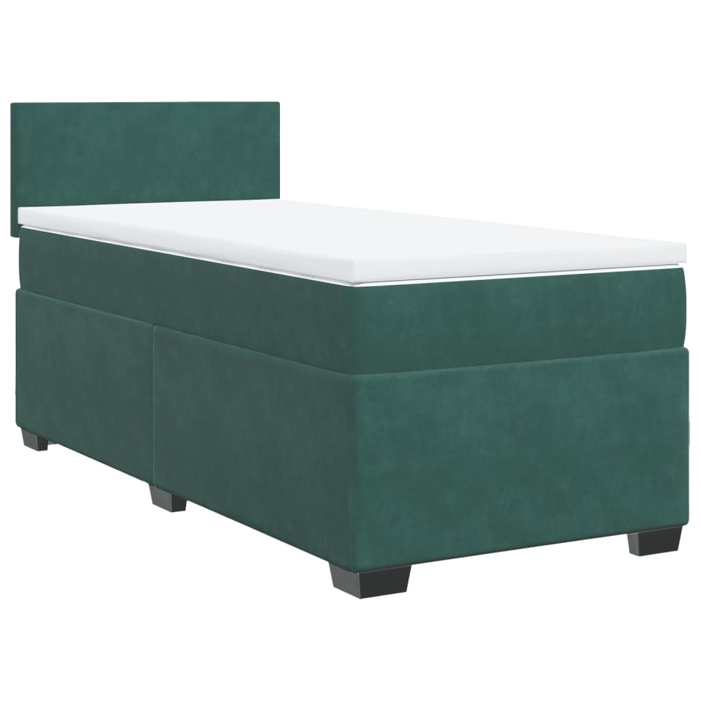 Pat box spring cu saltea, verde închis, 90x200 cm, catifea GartenMobel Dekor