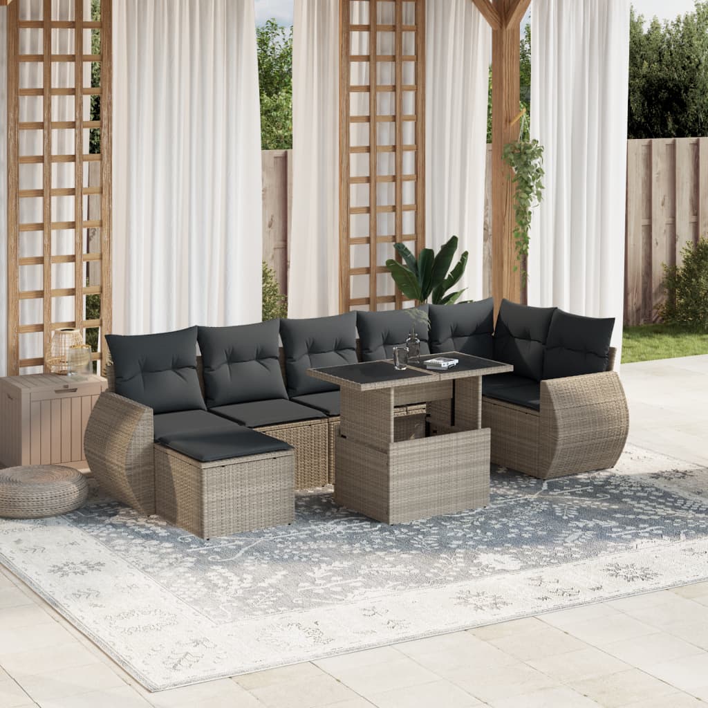 Set mobilier de grădină cu perne, 8 piese gri deschis poliratan GartenMobel Dekor