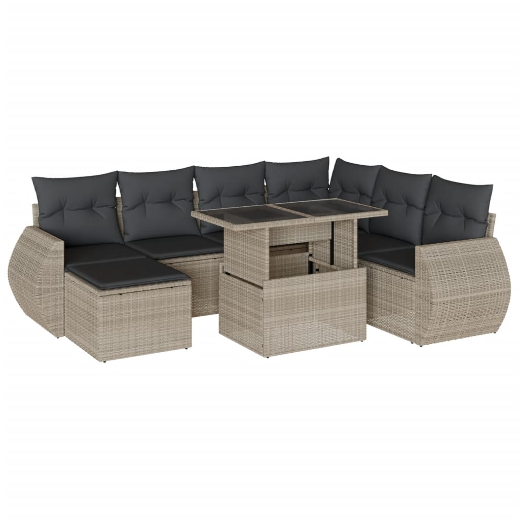 Set mobilier de grădină cu perne, 8 piese gri deschis poliratan GartenMobel Dekor