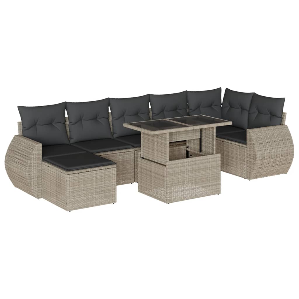 Set mobilier de grădină cu perne, 8 piese gri deschis poliratan GartenMobel Dekor