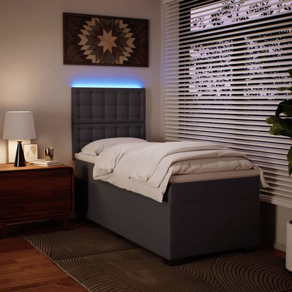 Pat box spring cu saltea, gri, 90x200 cm, piele ecologică GartenMobel Dekor