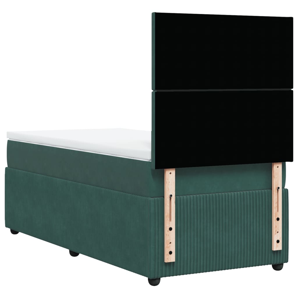 Pat box spring cu saltea, verde închis, 90x190 cm, catifea GartenMobel Dekor