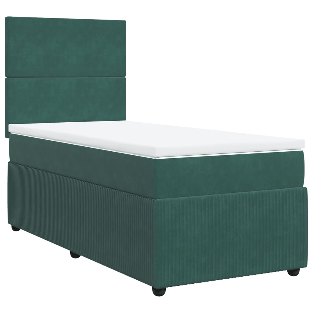 Pat box spring cu saltea, verde închis, 90x190 cm, catifea GartenMobel Dekor