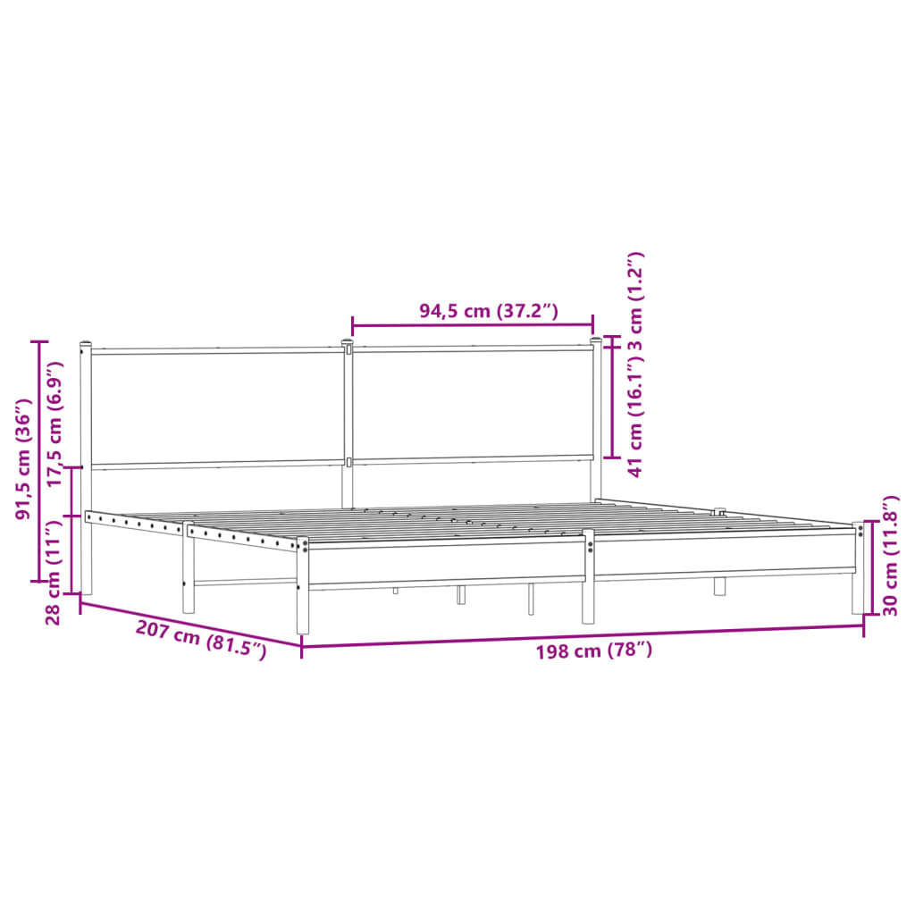 Cadru de pat metalic fără saltea, stejar sonoma, 193x203 cm GartenMobel Dekor