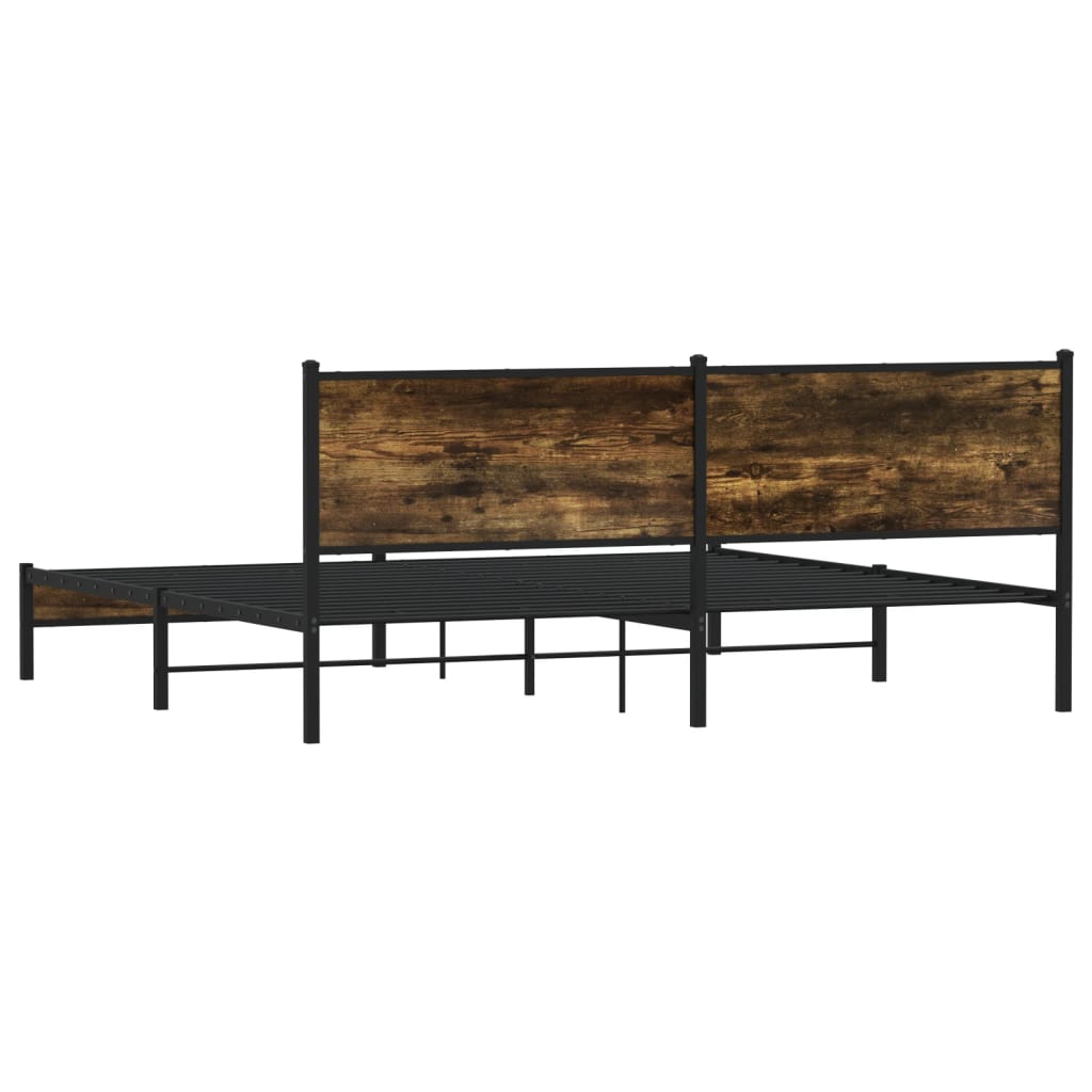 Cadru pat metalic fără saltea, stejar fumuriu, 200x200 cm GartenMobel Dekor