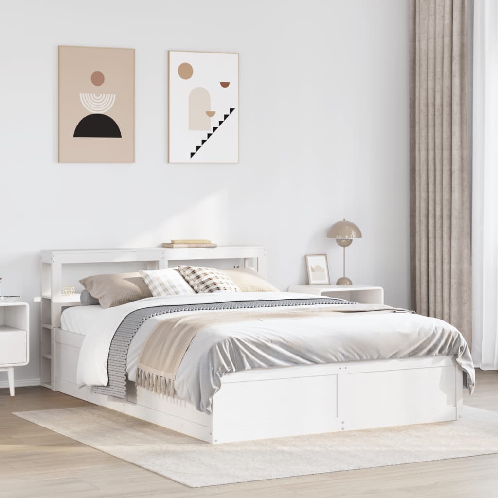 Cadru de pat cu tăblie, alb, 150x200 cm lemn masiv pin GartenMobel Dekor