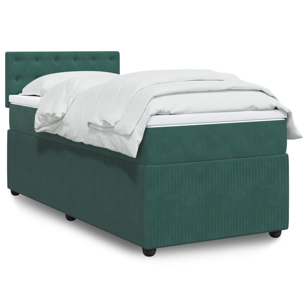 Pat box spring cu saltea, verde închis, 90x190 cm, catifea GartenMobel Dekor