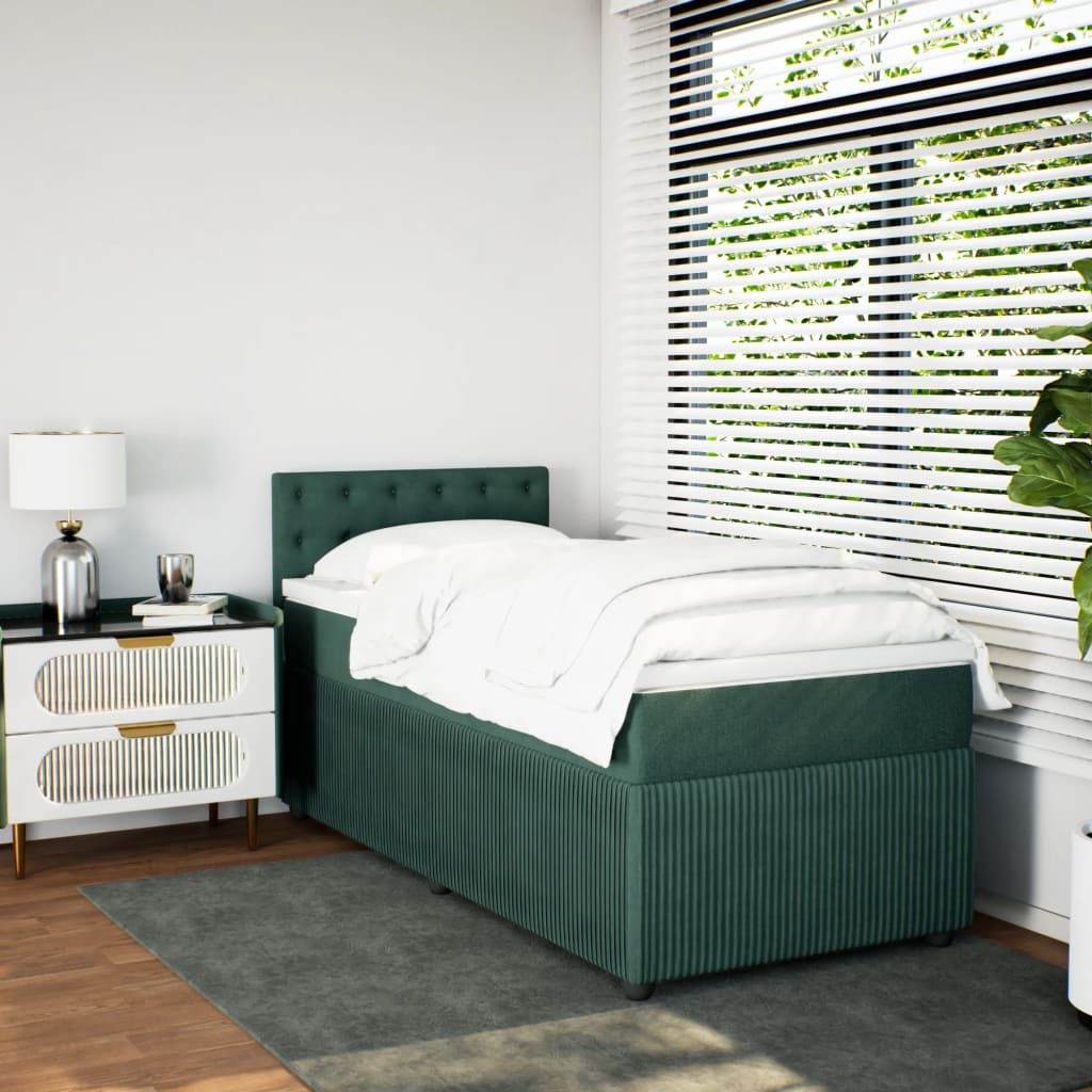 Pat box spring cu saltea, verde închis, 90x190 cm, catifea GartenMobel Dekor
