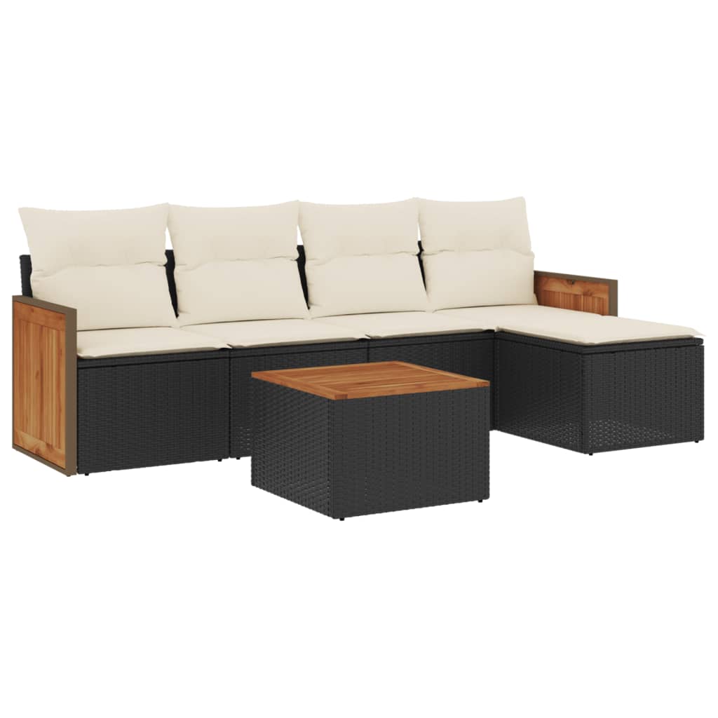 Set mobilier de grădină cu perne, 6 piese, negru, poliratan GartenMobel Dekor