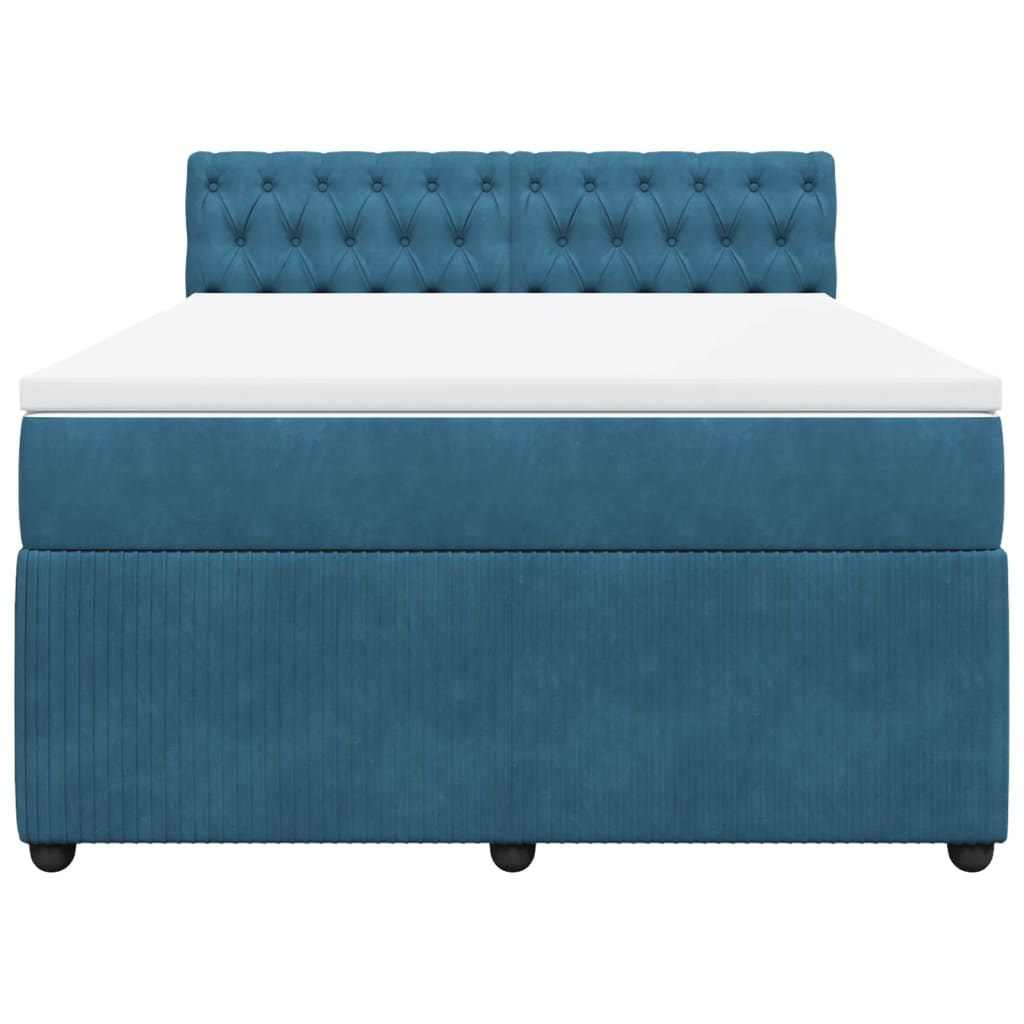 Pat box spring cu saltea, albastru, 140x200 cm, catifea GartenMobel Dekor