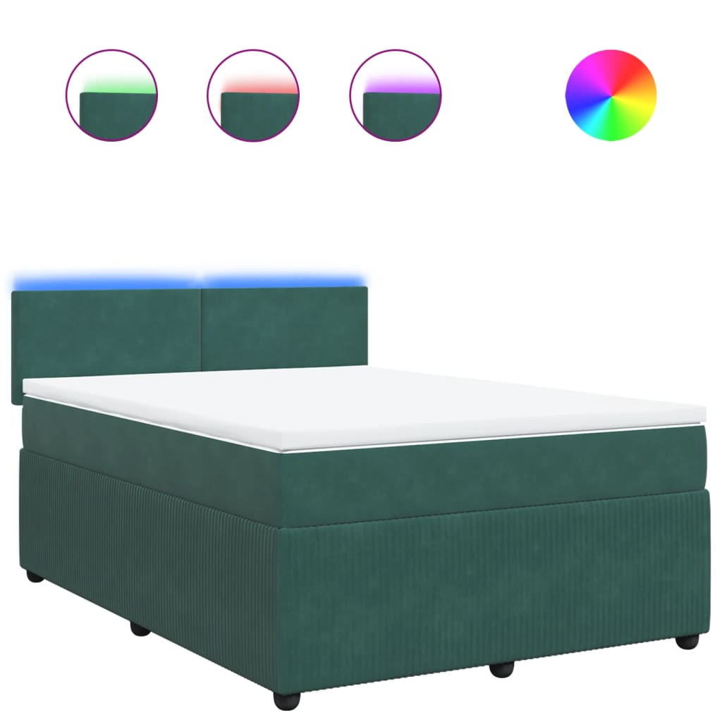 Pat box spring cu saltea, verde închis, 140x200 cm, catifea GartenMobel Dekor