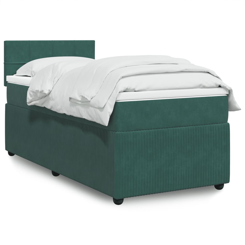 Pat box spring cu saltea, verde închis, 90x190 cm, catifea GartenMobel Dekor