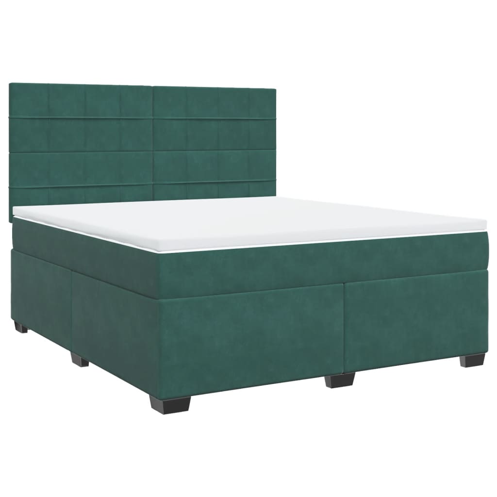 Pat box spring cu saltea, verde închis, 180x200 cm, catifea GartenMobel Dekor