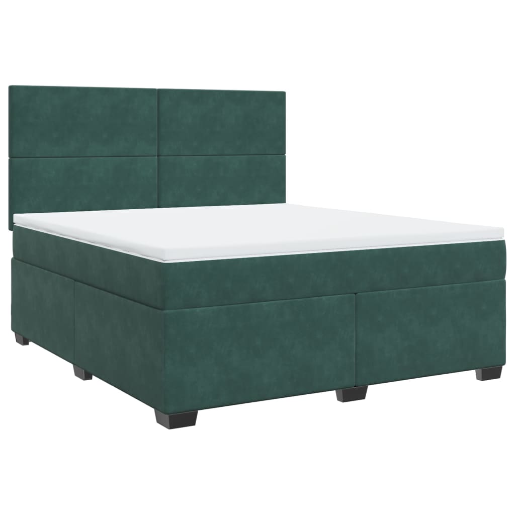 Pat box spring cu saltea, verde închis, 180x200 cm, catifea GartenMobel Dekor