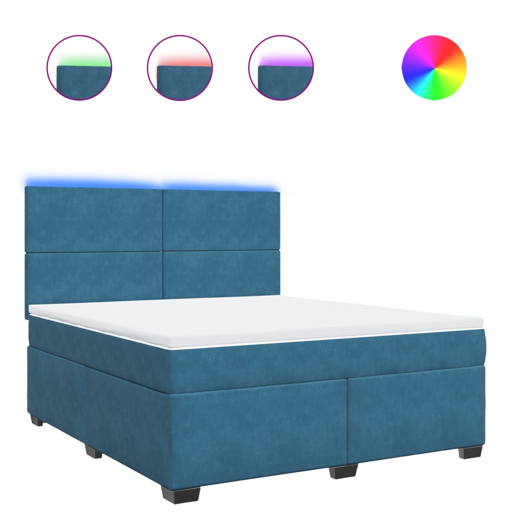 Pat box spring cu saltea, albastru, 180x200 cm, catifea GartenMobel Dekor