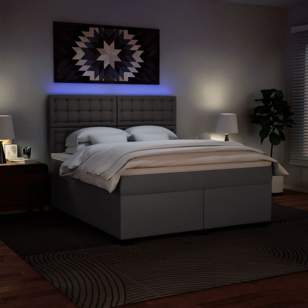 Pat box spring cu saltea, gri, 180x200 cm, piele ecologică GartenMobel Dekor