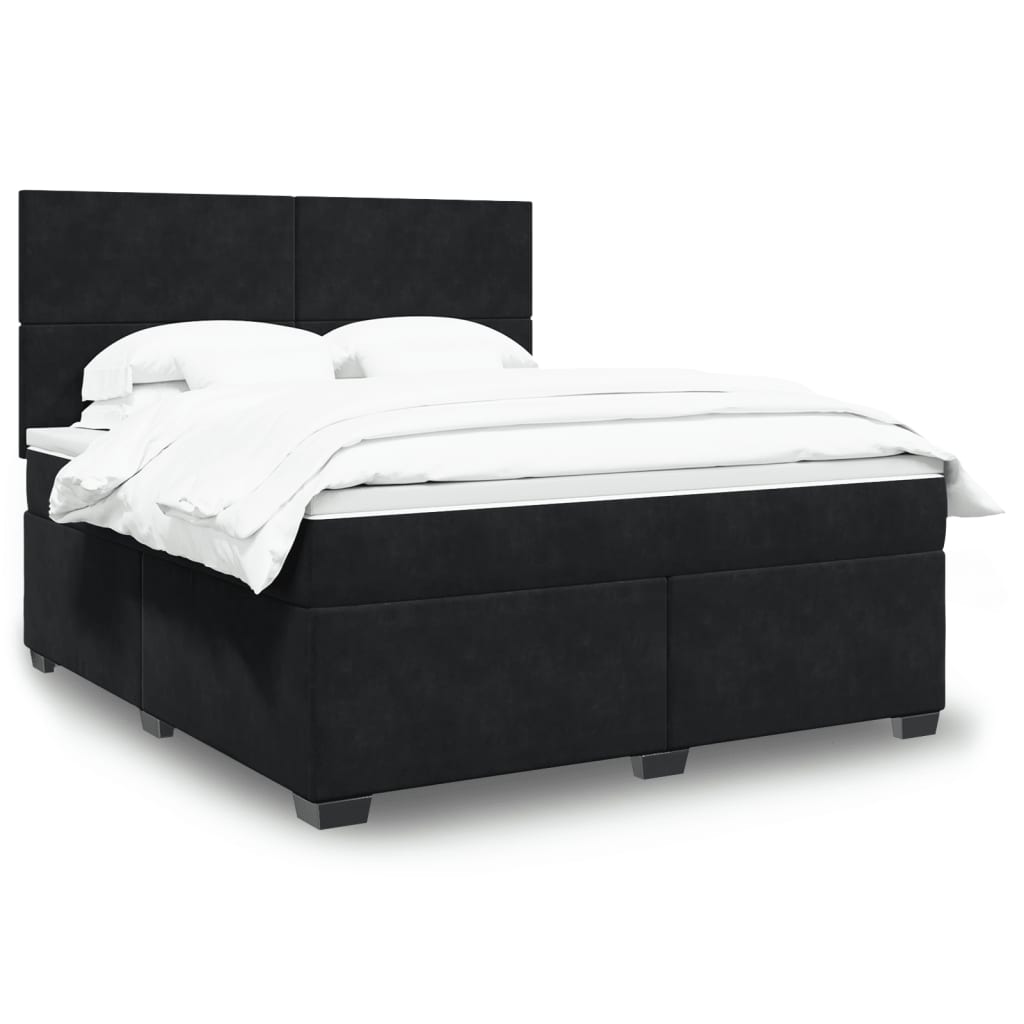 Pat box spring cu saltea, negru, 180x200 cm, catifea GartenMobel Dekor