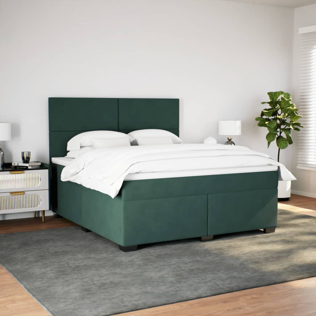 Pat box spring cu saltea, verde închis, 180x200 cm, catifea GartenMobel Dekor