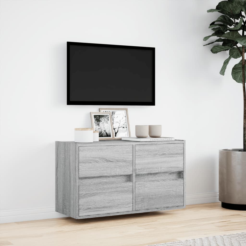 Comodă TV de perete cu lumini LED, gri sonoma, 80x31x45 cm GartenMobel Dekor