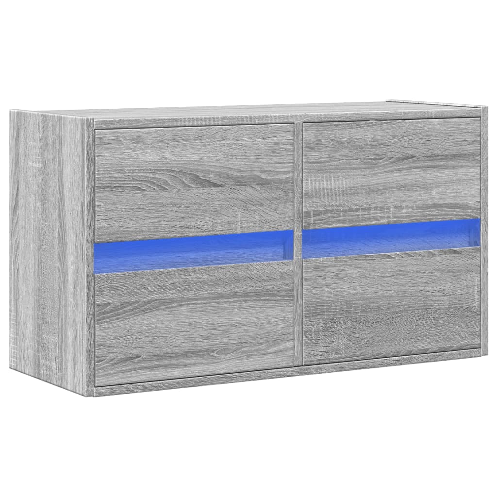 Comodă TV de perete cu lumini LED, gri sonoma, 80x31x45 cm GartenMobel Dekor