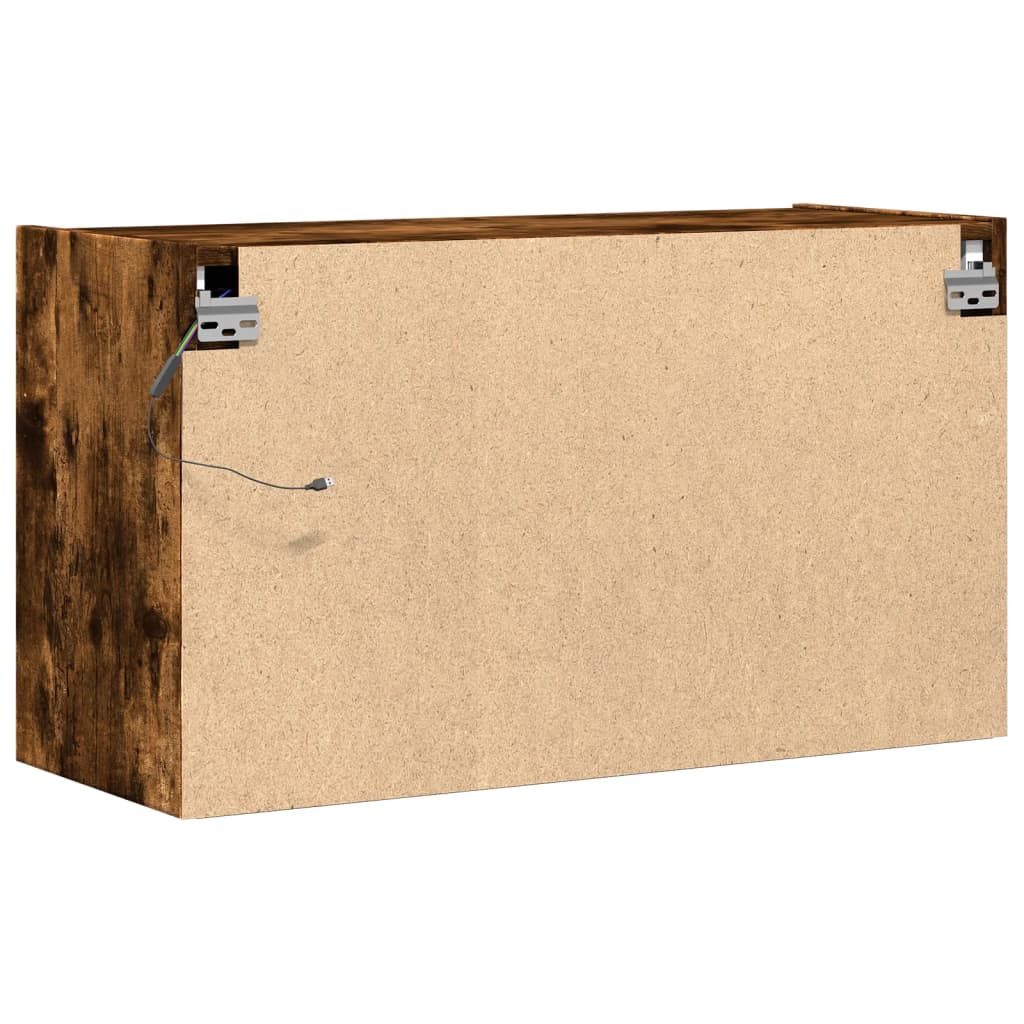 Comodă TV de perete cu lumini LED, stejar fumuriu, 80x31x45 cm GartenMobel Dekor