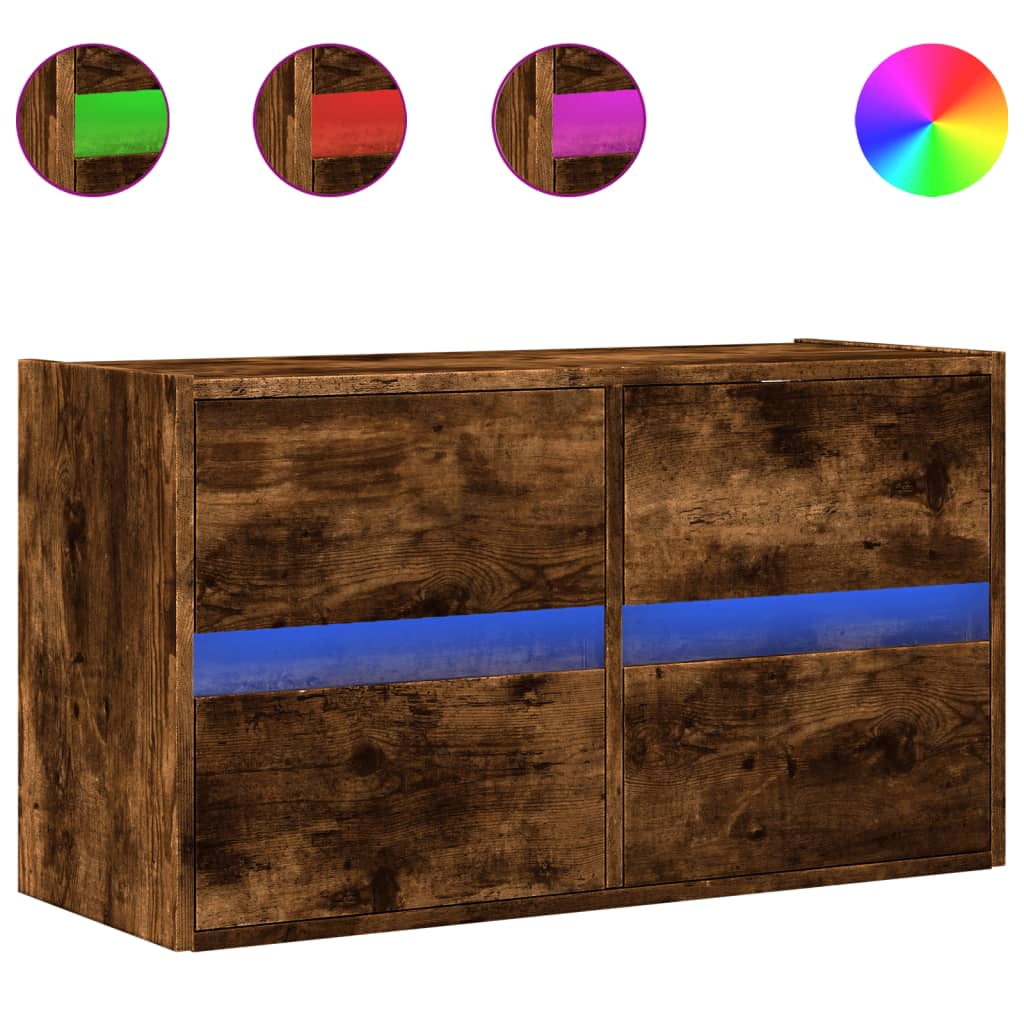 Comodă TV de perete cu lumini LED, stejar fumuriu, 80x31x45 cm GartenMobel Dekor