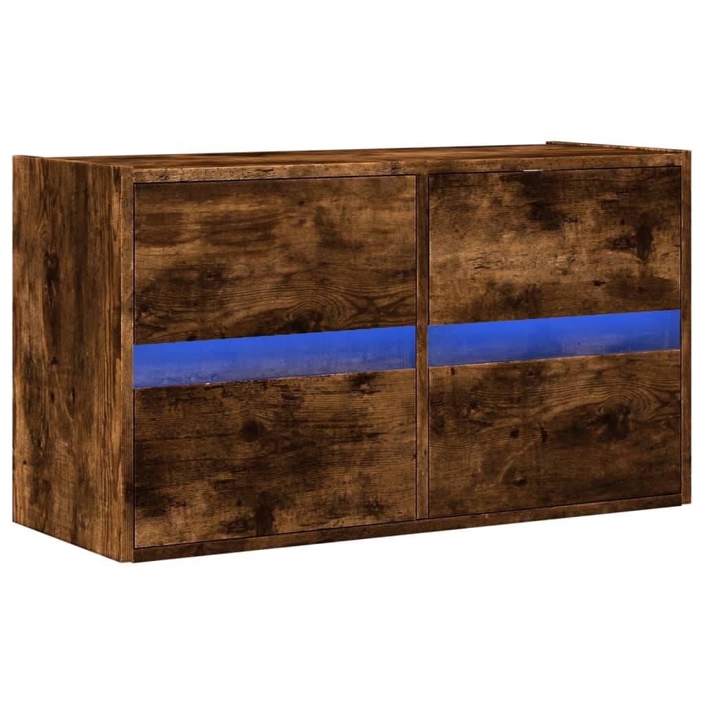 Comodă TV de perete cu lumini LED, stejar fumuriu, 80x31x45 cm GartenMobel Dekor
