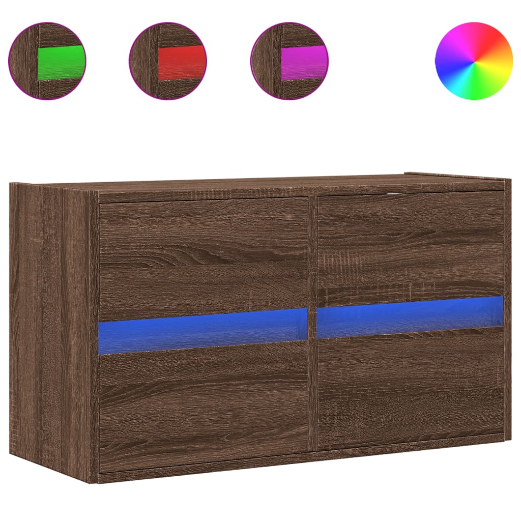 Comodă TV de perete cu lumini LED, stejar maro, 80x31x45 cm GartenMobel Dekor