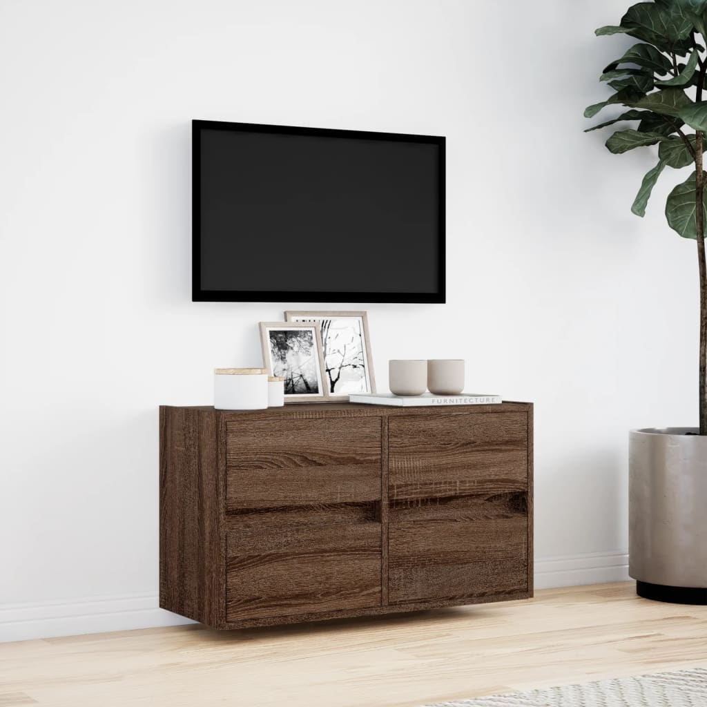 Comodă TV de perete cu lumini LED, stejar maro, 80x31x45 cm GartenMobel Dekor