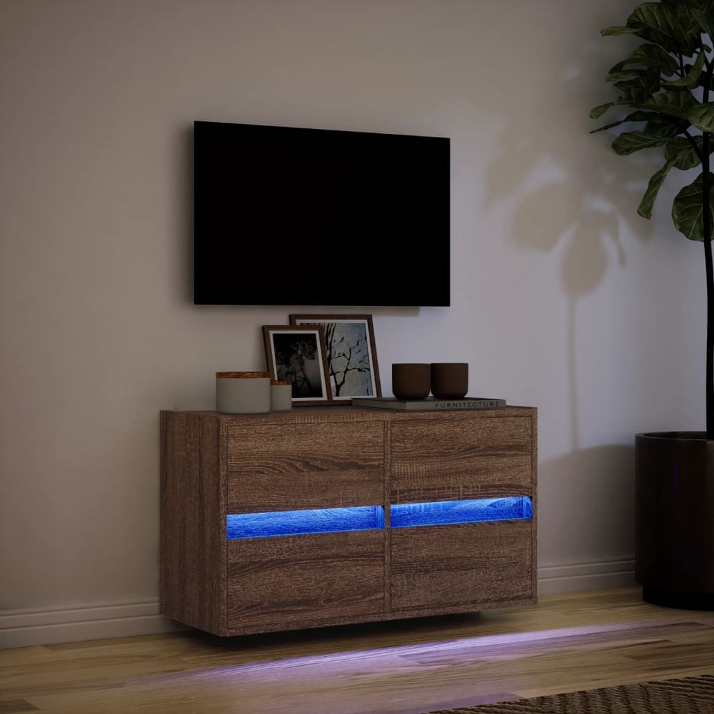 Comodă TV de perete cu lumini LED, stejar maro, 80x31x45 cm GartenMobel Dekor