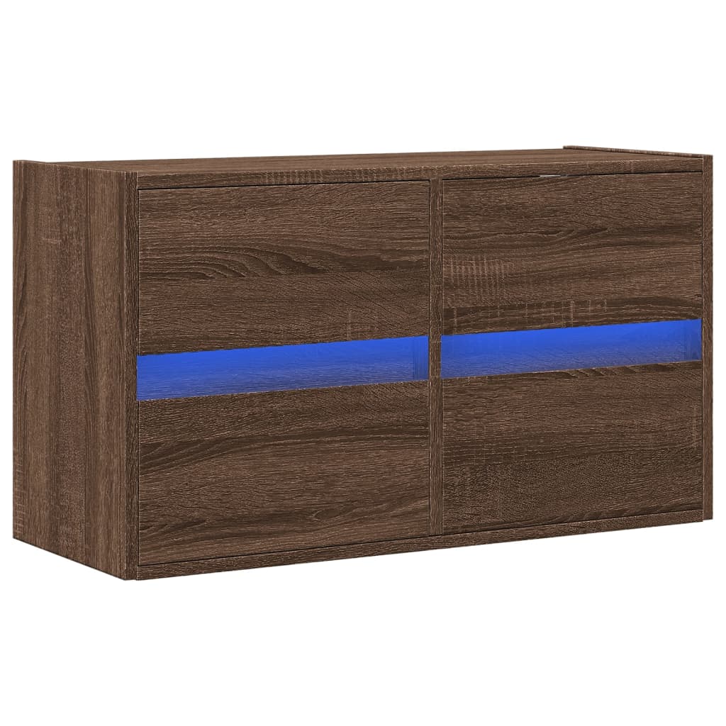 Comodă TV de perete cu lumini LED, stejar maro, 80x31x45 cm GartenMobel Dekor