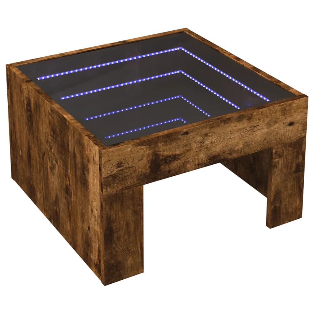 Măsuță de cafea cu LED infinity, stejar fumuriu, 50x50x30 cm GartenMobel Dekor