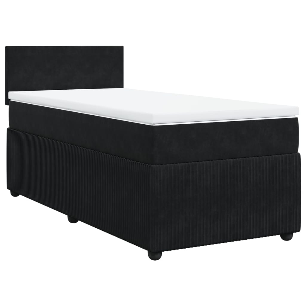 Pat box spring cu saltea, negru, 90x200 cm, catifea GartenMobel Dekor