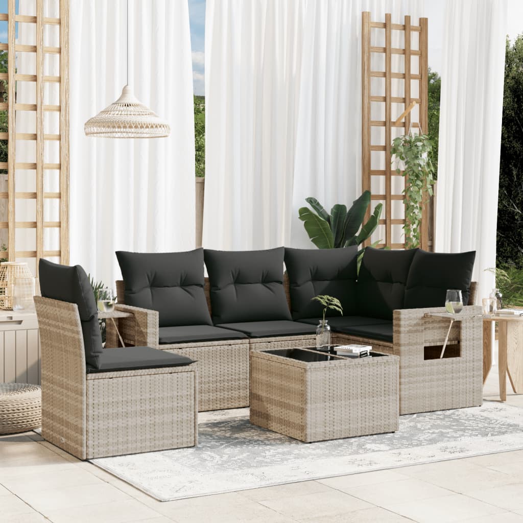 Set canapele de grădină cu perne, 6 piese gri deschis poliratan GartenMobel Dekor