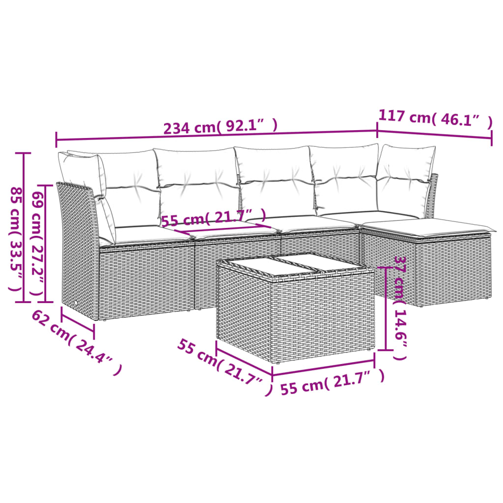 Set canapele de grădină cu perne, 6 piese gri deschis poliratan GartenMobel Dekor