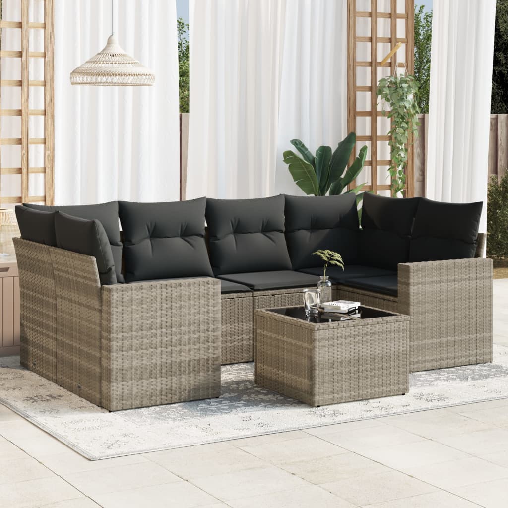Set canapele de grădină cu perne, 7piese gri deschis poliratan GartenMobel Dekor