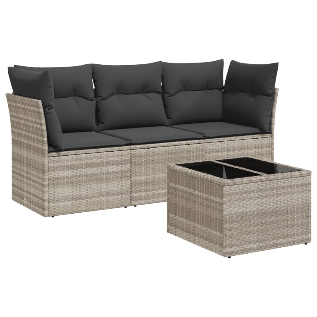 Set canapea de grădină cu perne, 4 piese, gri deschis poliratan GartenMobel Dekor