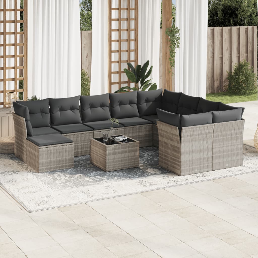 Set canapele de grădină cu perne, 11 piese, gri, poliratan GartenMobel Dekor