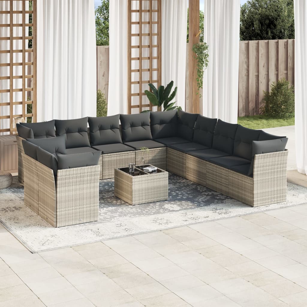 Set canapele de grădină cu perne, 12piese gri deschis poliratan GartenMobel Dekor