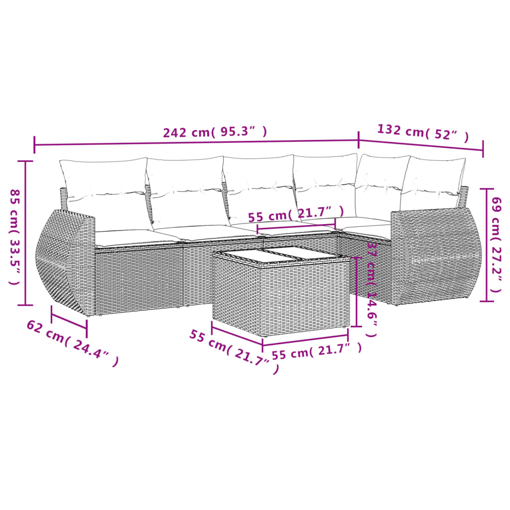 Set canapele de grădină cu perne, 6 piese gri deschis poliratan GartenMobel Dekor